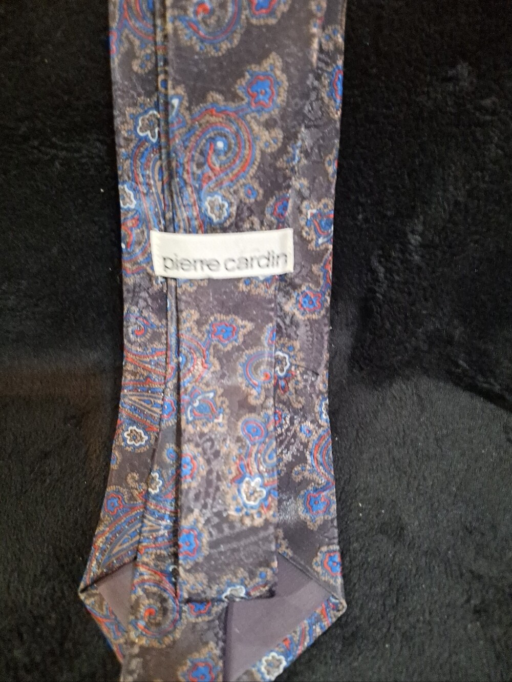 Paisley Satin Tie in Navy with Red & Blue Accents - Picture 3 of 10